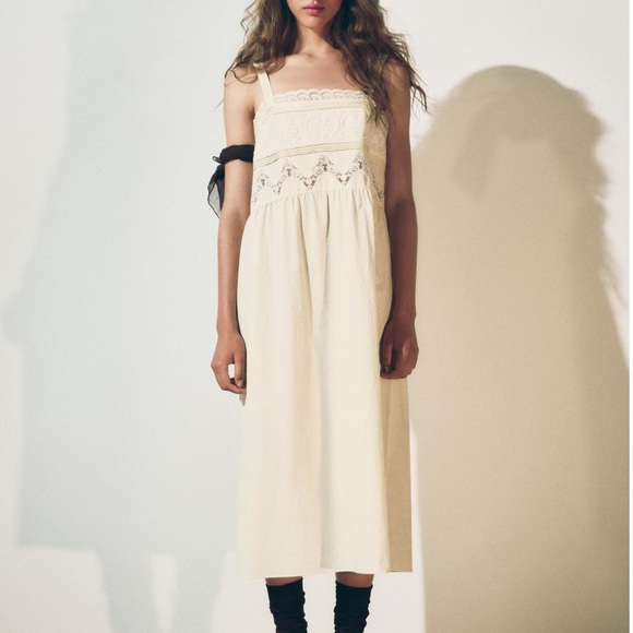Zara Dresses & Skirts - NWT Zara Organic Embroidered Lace Midi Dress in Cream - S